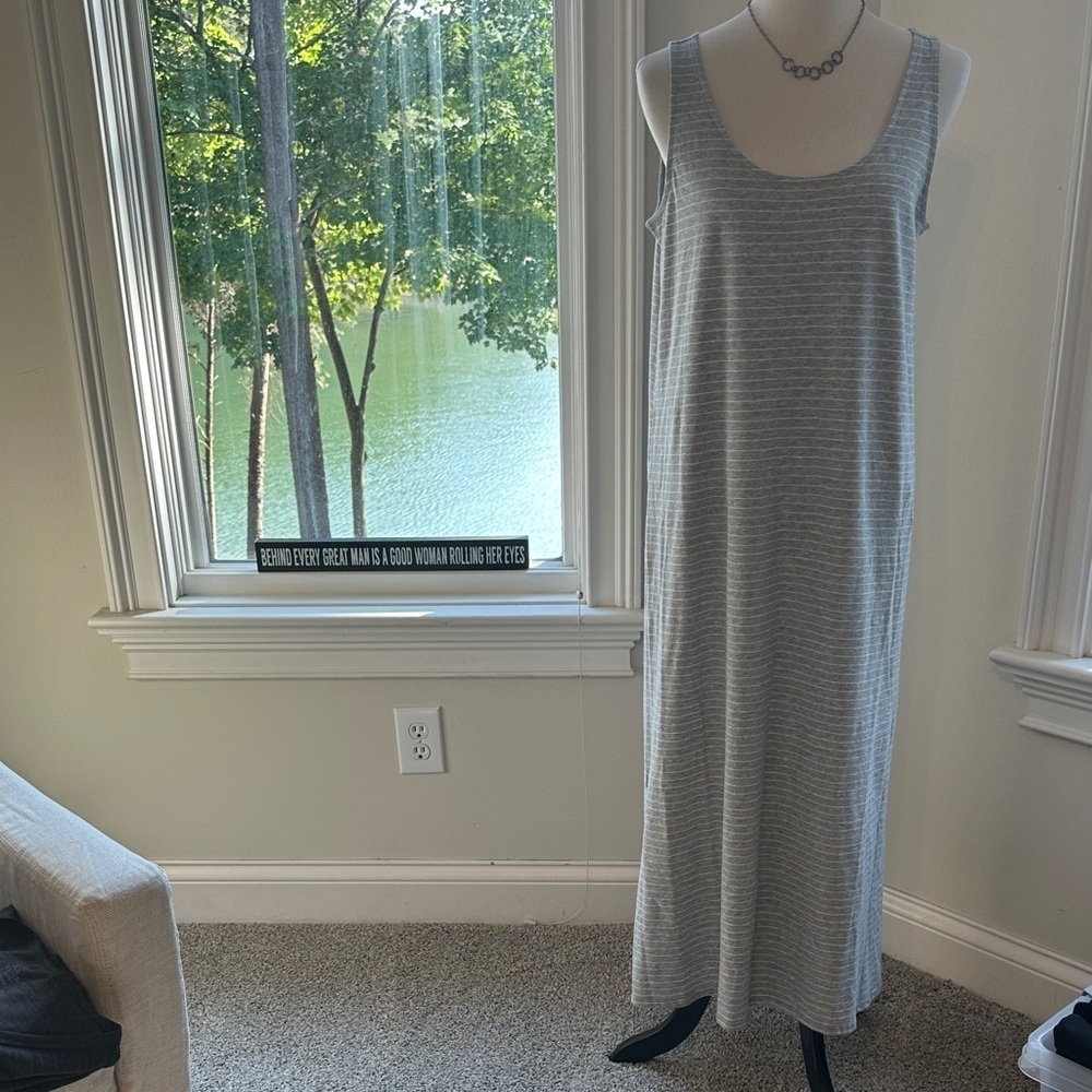 NWT Eileen Fisher Striped Organic Cotton Jersey Tank Sleep Dress, Small - Picture 2 of 8